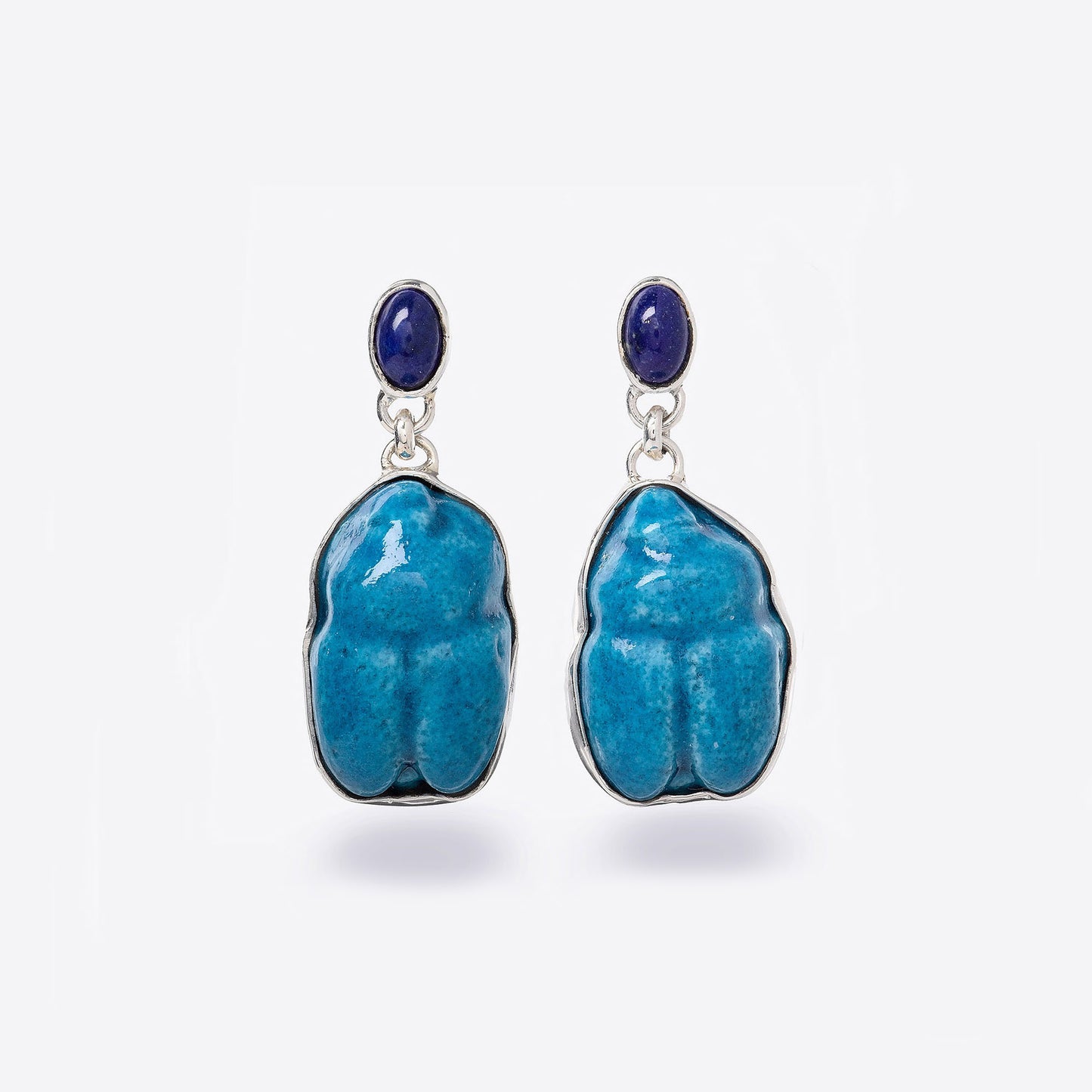 Faience Lapis Scarab Earrings