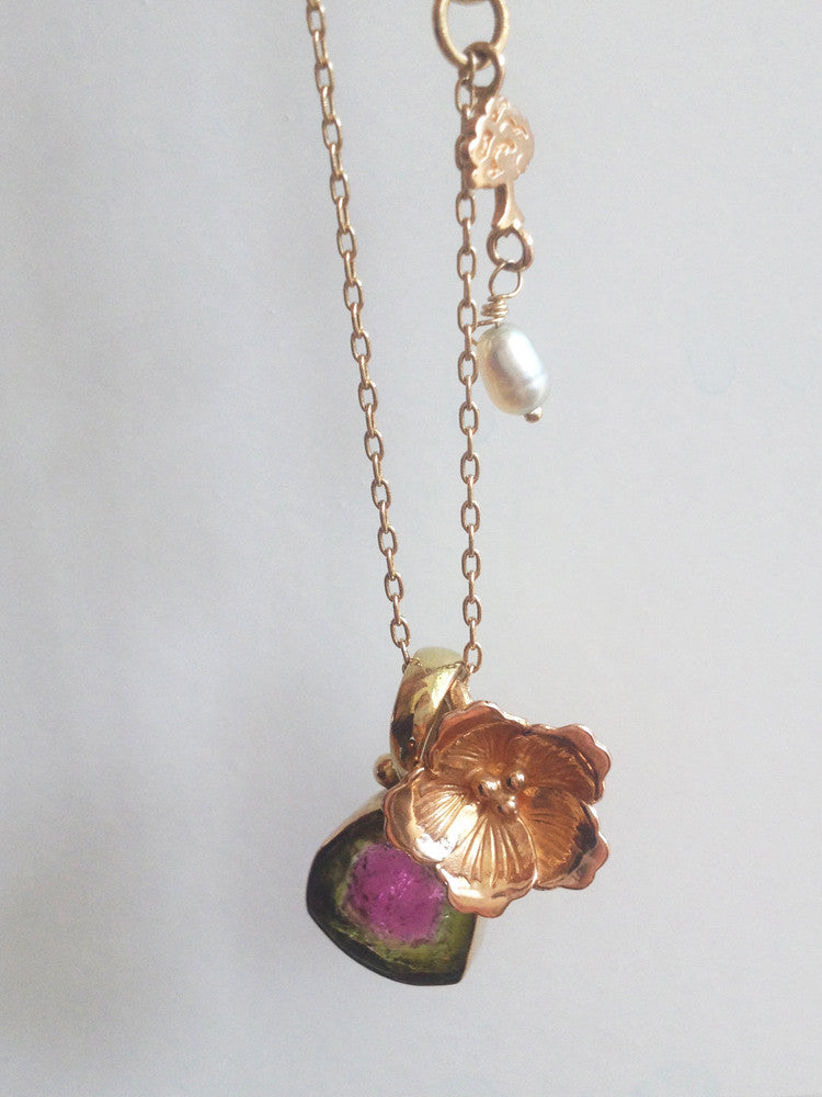 Rose Gold Cherry Blossom and Watermelon Tourmaline