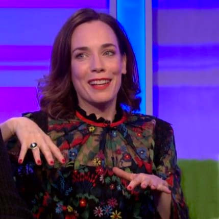 Laura Main on the BBC one show and wearing the Rainforest Green Aurora ring with a diamond and in 18k white gold by Tarra Rosenbaum