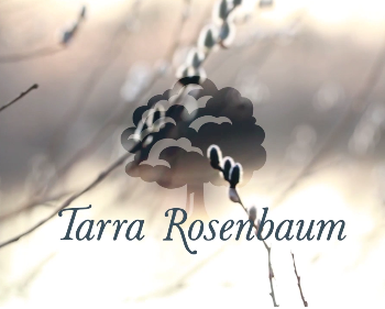 Photo of Tarra Rosenbaum logo and pussy willows in the background over a pond