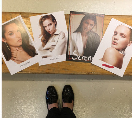 Four photo cards of the models for the fashion show
