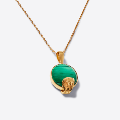 Gold Wadjet Cobra Snake and Malachite Necklace