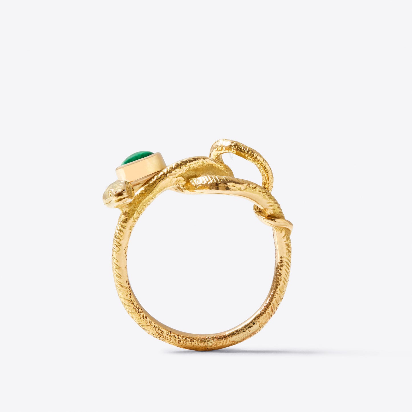 Gold Wadjet Twisted Snake Ring with a Malachite Stone