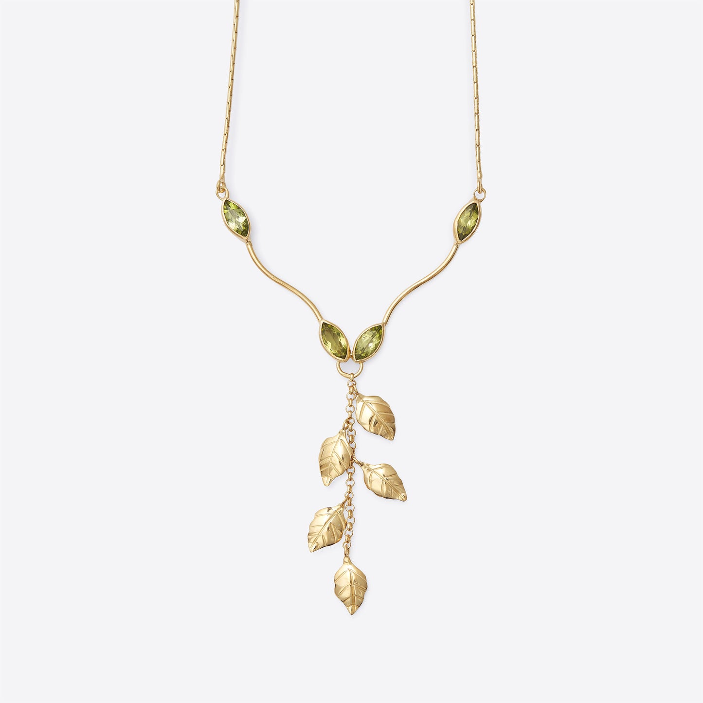 Peridot Summer Golden Leaf Delicate Necklace