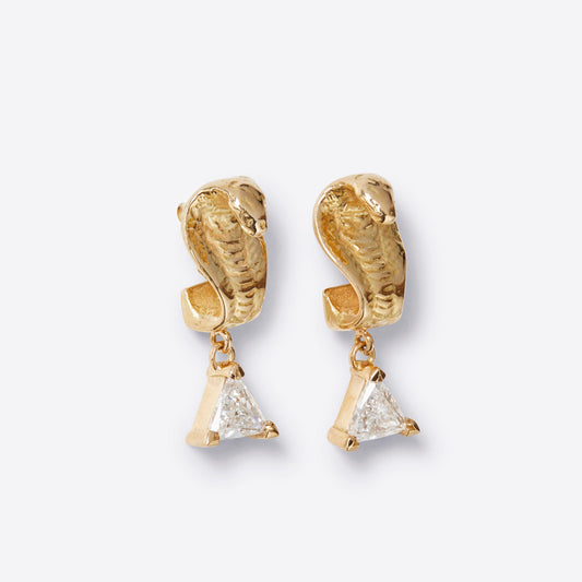 Gold and Diamond Wadjet Cobra Snake Earrings