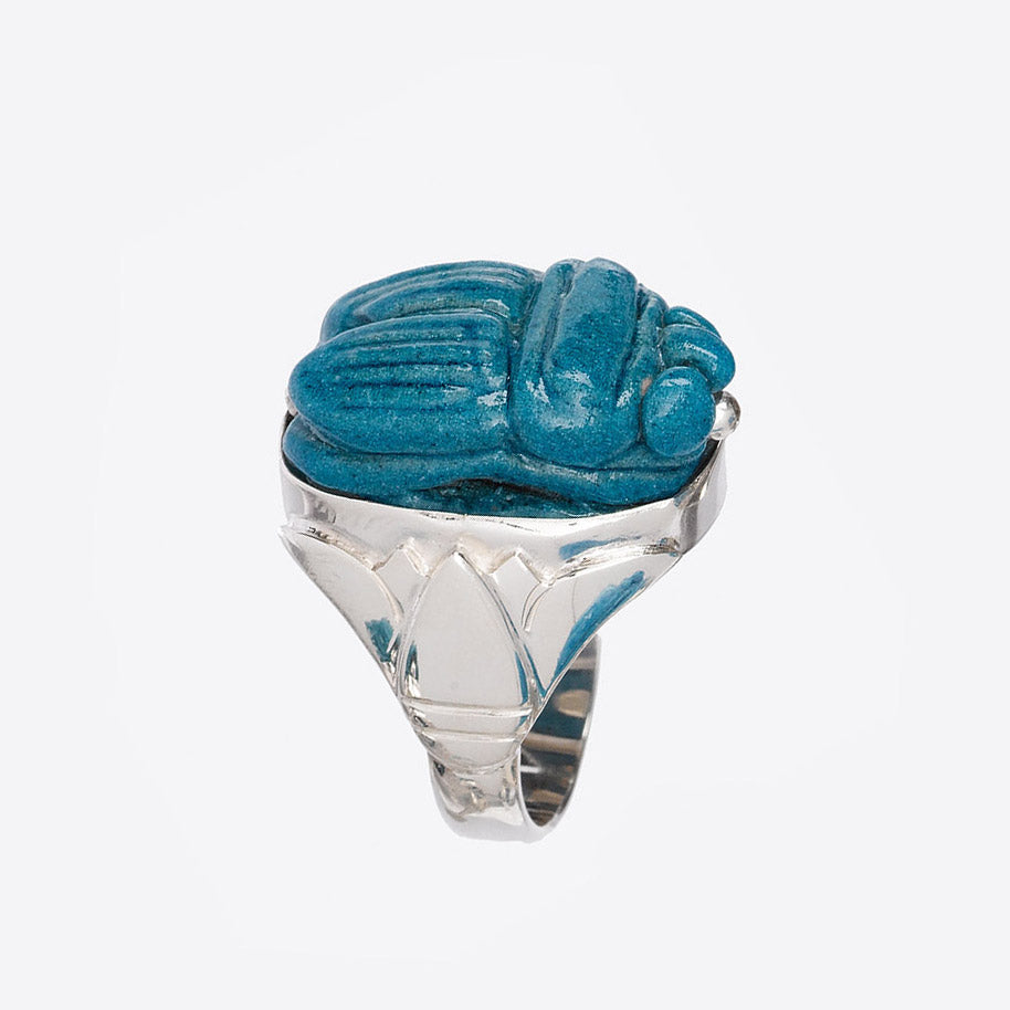 Rebirth Faience Scarab Ring