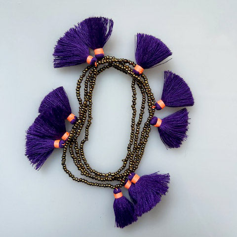 Purple Tassel Necklace with hot pink