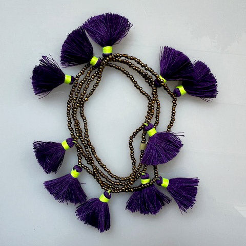 Purple Tassel Necklace with acid yellow