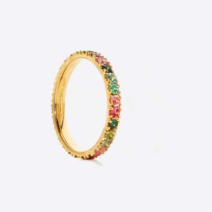 Summer Sapphire, Tsavorite, Tourmaline and Blue Diamond Band