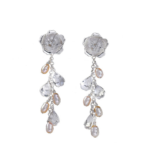 Pearl and Petal Dangling Earrings