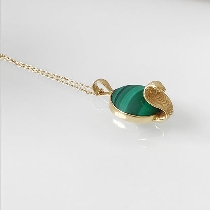 Gold Wadjet Cobra Snake and Malachite Necklace