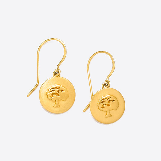 Yellow Gold Tree Coin Earrings