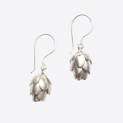 14k White Gold Hemlock Pine Cone Earrings