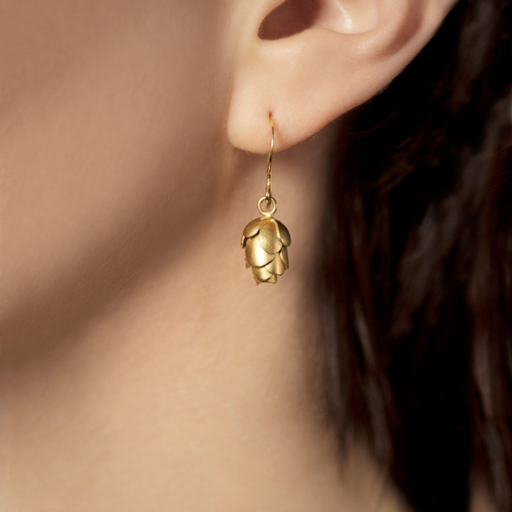 Gold Hemlock Pine Cone Earrings