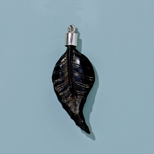 Medium Hand Carved Autumn Leaf in Wood and Sterling Silver