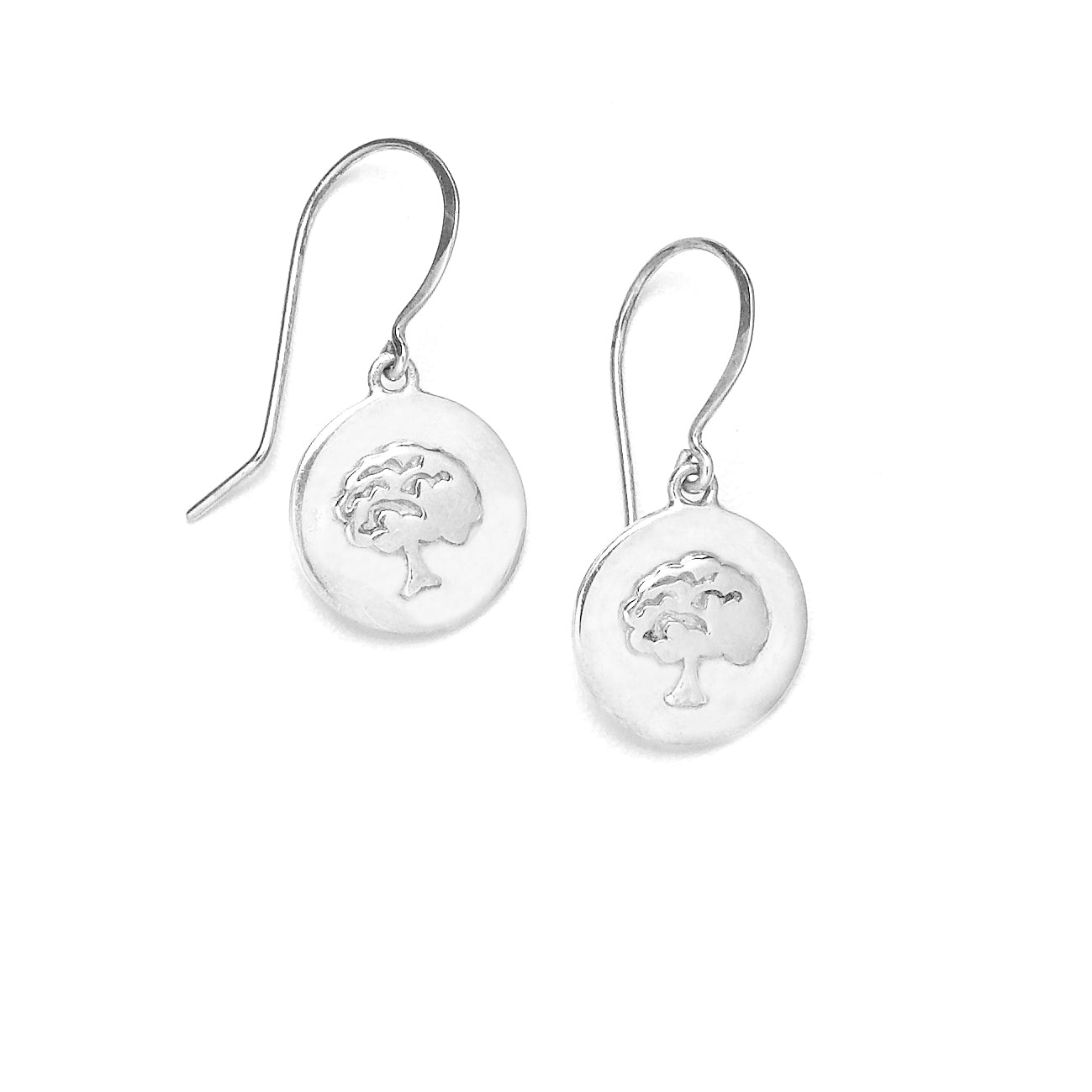 White Gold Tree Coin Earrings