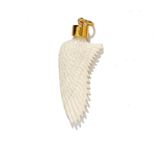 Large Hand Carved Recycled Bone Wing with Gold Vermeil Cap