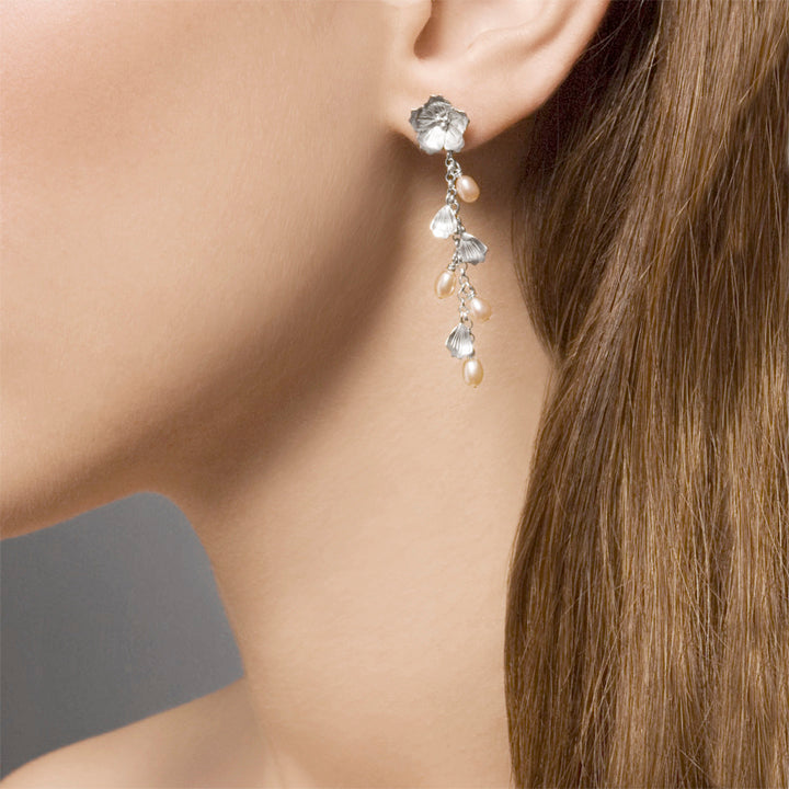 Pearl and Petal Dangling Earrings